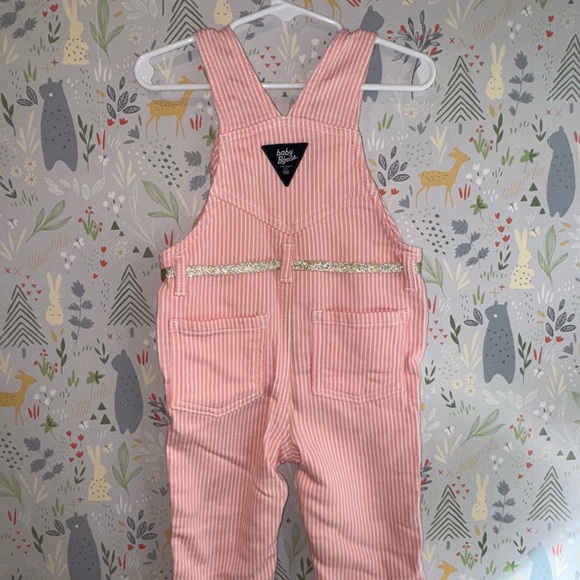 Oshkosh Baby B’Gosh Pink Hickory Railroad Stripe Stretch Overalls w Gold Belt 6M - Picture 7 of 7